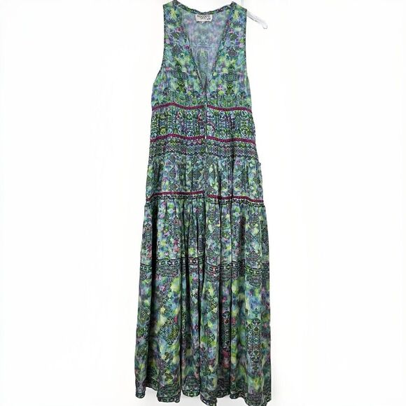 ROCOCO SAND Sleeveless Maxi dress Women Medium Crochet Jewel Tiered‎ Ruffle - Picture 1 of 10